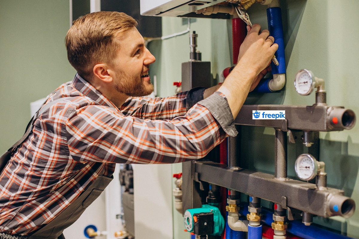 Young engineer adjusting autonomous heating